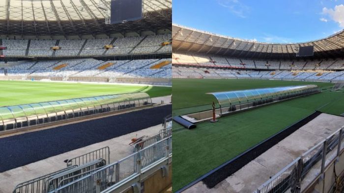 Área de aquecimento do Mineirão conta agora com um piso emborrachado abaixo do tapete sintético