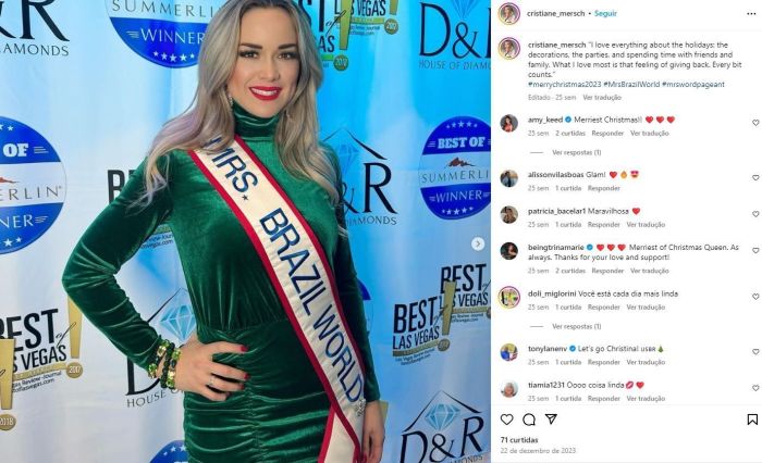 Aos 38 anos, Cristiane Mersch é casada e mora nos Estados Unidos com o marido e três filhas.
