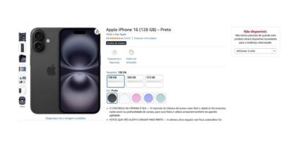Anúncio iPhone 16 na Amazon