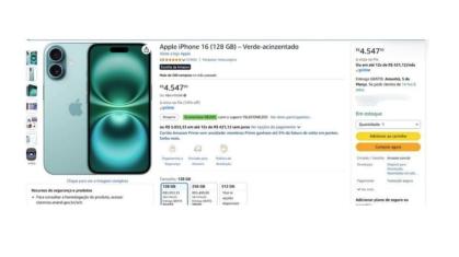 Anúncio iPhone 16 na Amazon