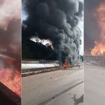 Impressionante: veja imagens do incêndio causado por batida de caminhões na Fernão Dias, em MG