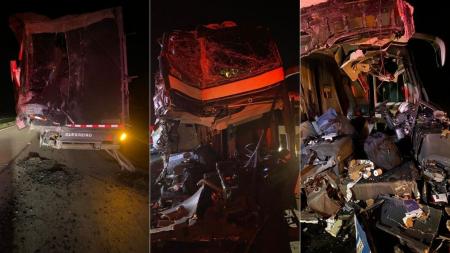 Acidente entre caminhão e ônibus em Paraopeba