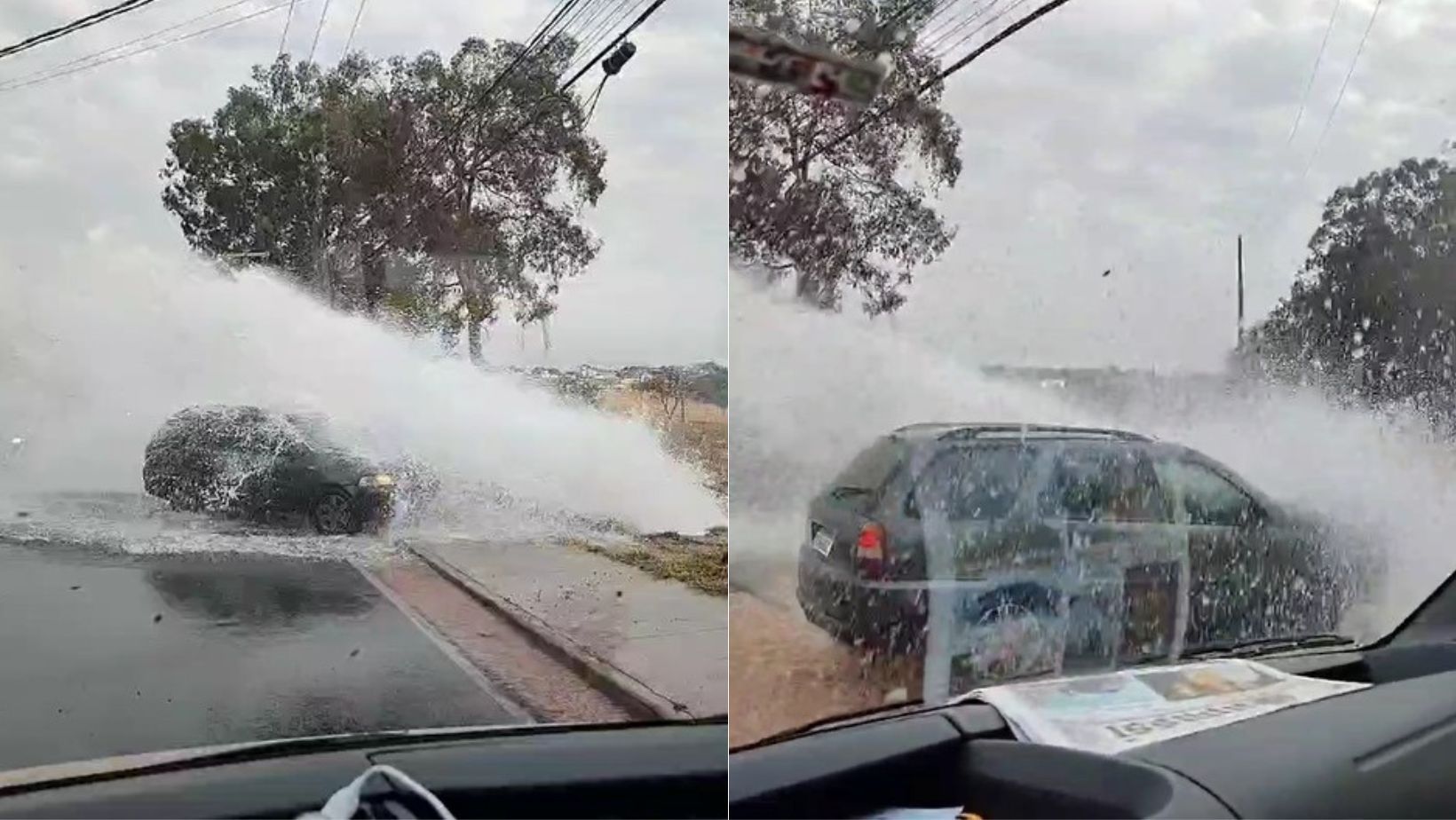 Motorista faz ducha grátis em vazamento de cano e cai em buraco na Grande BH; confira