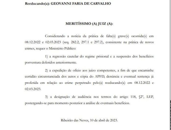 MP fez o pedido na justiça em 10 de abril; até hoje não houve resposta