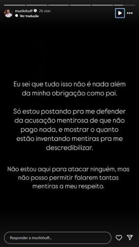 Murilo Huff expôs os gastos pelas redes sociais