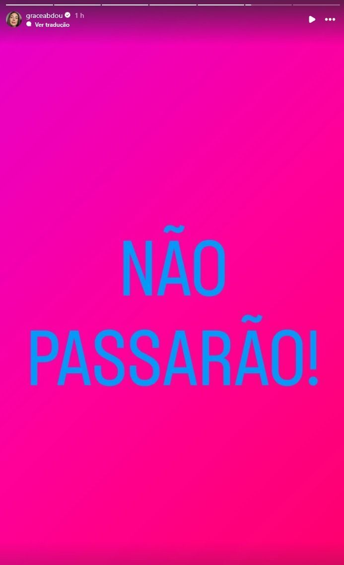 Grace publicou uma mensagem que remete a um grito de resistência no Instagram 