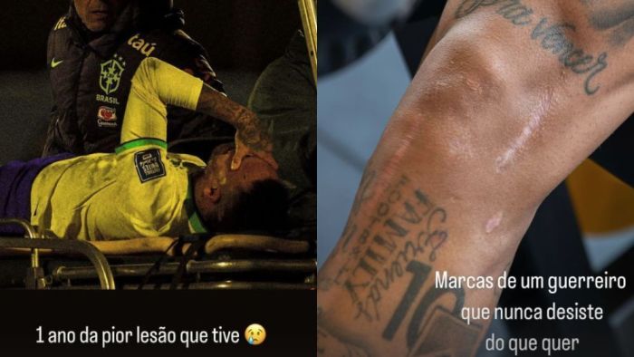 Publicações de Neymar nesta quinta-feira (17), relembrando grave lesão no joelho esquerdo