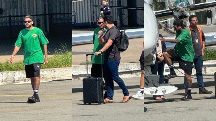 Neymar a caminho do avião para deixar BH depois de avaliação pós operatória