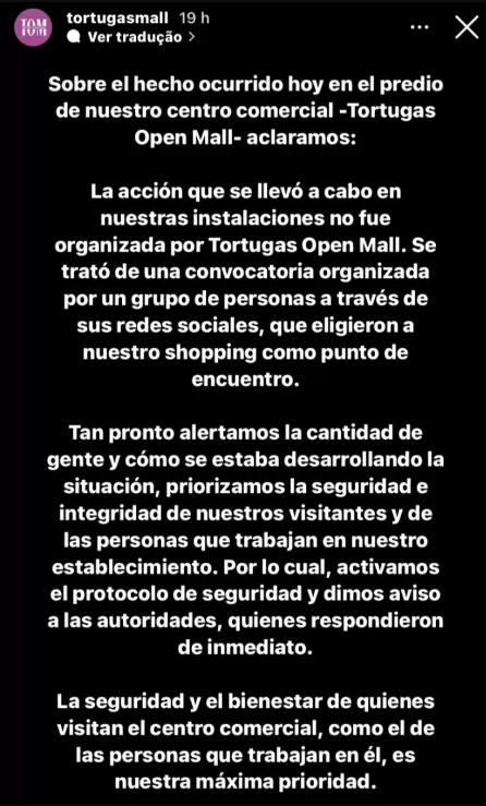 Nota do shopping divulgada pelas redes sociais Nota do shopping divulgada pelas redes sociais