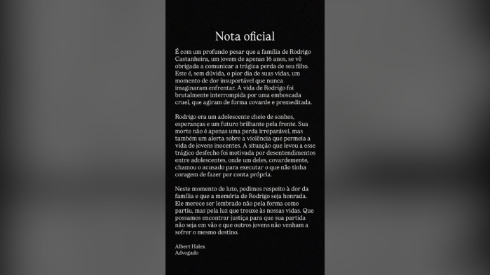 Nota oficial do advogado da família