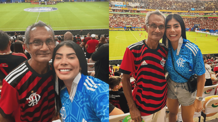 Marciele ao lado do pai, no Maracanã