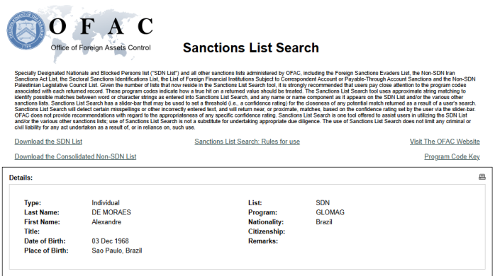Nome do ministro Alexandre de Moraes aparece no OFAC, o Escritório de Controle de Ativos Estrangeiros dos EUA
