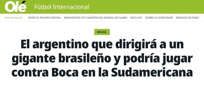 Diário Olé destaca que Cruzeiro pode ser adversário do Boca Juniors na Sul-Americana