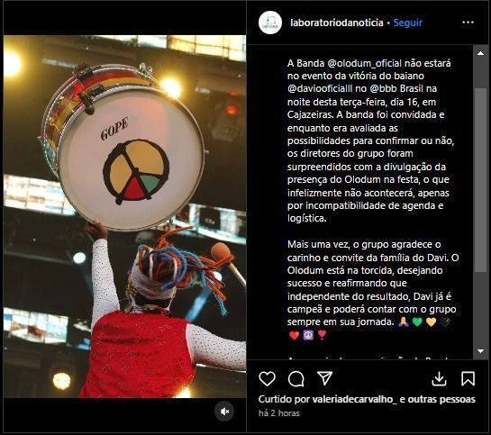 Olodum emite nota sobre participação em festa de Davi, do BBB 24 Olodum emite nota sobre participação em festa de Davi, do BBB 24