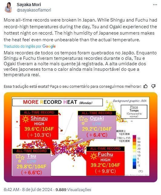 Meteorologistas do Japão alertam para recordes de todos os tempos. Meteorologistas do Japão alertam para recordes de todos os tempos.