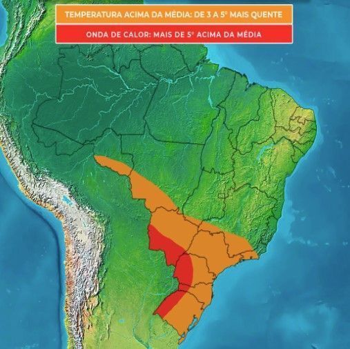 Mapa mostra regiões que podem ser atingidas por nova onda de calor 
