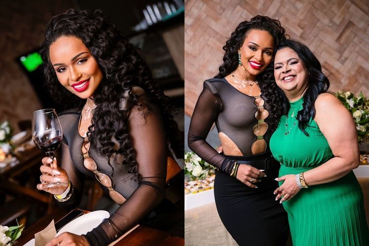 Natália Deodato chama atenção com look transparente em jantar