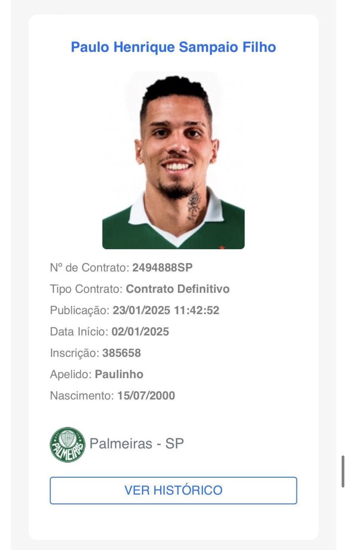 Paulinho apareceu no BID como atleta do Palmeiras 