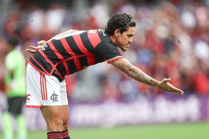 Pedro comemora o gol que abriu o placar para o Flamengo em amistoso com o Orlando City-EUA