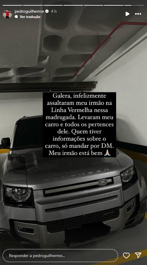 Pedro, do Flamengo, teve o carro de quase R$ 700 mil roubado nesta sexta (16)