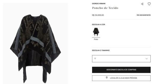 Produtos no site da Armani Brasil