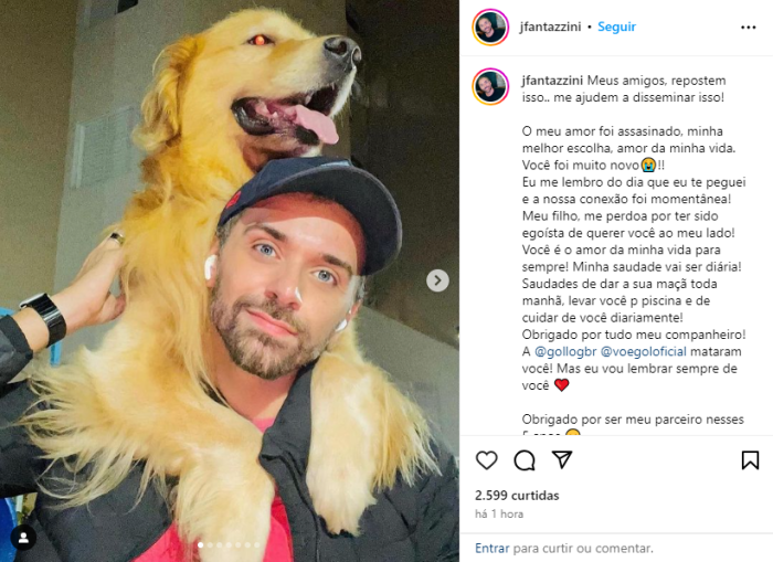 Tutor de cão denuncia morte do animal em viagem de avião