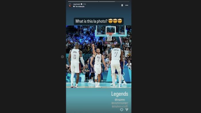 Foto de LeBron, Curry e Durant compartilhada por Neymar nos Stories do Instagram, nesta sexta-feira (9)