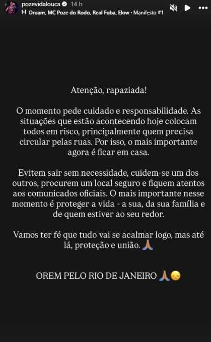 Poze do Rodo orientou os seguidores sobre a megaoperação contra o CV no RJ