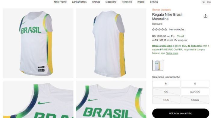Regata da Seleção Brasileira de Basquete no site da Nike