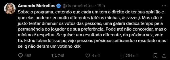 Amanda desabafou pelo X Amanda desabafou pelo X