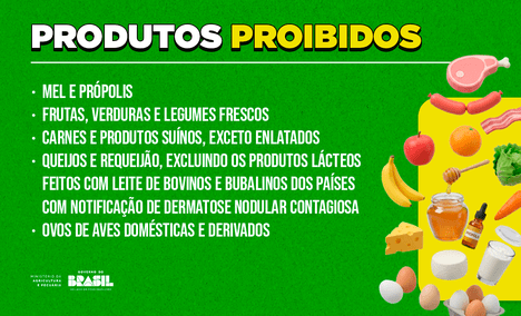Produtos agropecuários proibidos na bagagem de viajantes