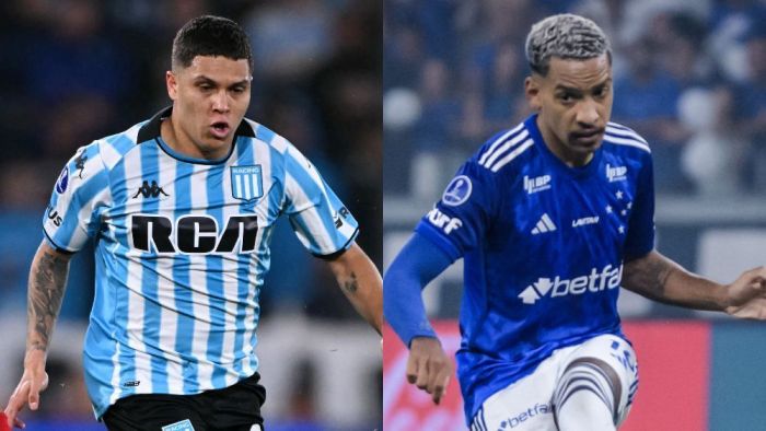 Juan Fernando Quintero, meia colombiano do Racing, e Matheus Pereira, meia do Cruzeiro Juan Fernando Quintero, meia colombiano do Racing, e Matheus Pereira, meia do Cruzeiro