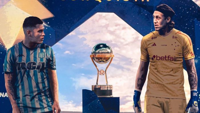 Juan Fernando Quintero, meia do Racing, e Cássio, goleiro do Cruzeiro, em arte divulgada pela Copa Sul-Americana