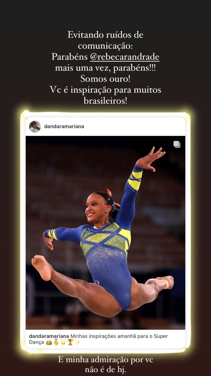 Dandara Mariana parabeniza Rebeca Andrade após medalha de ouro 