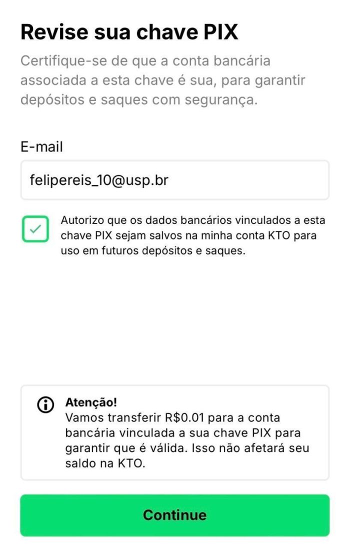 Revise a chave pix na KTO