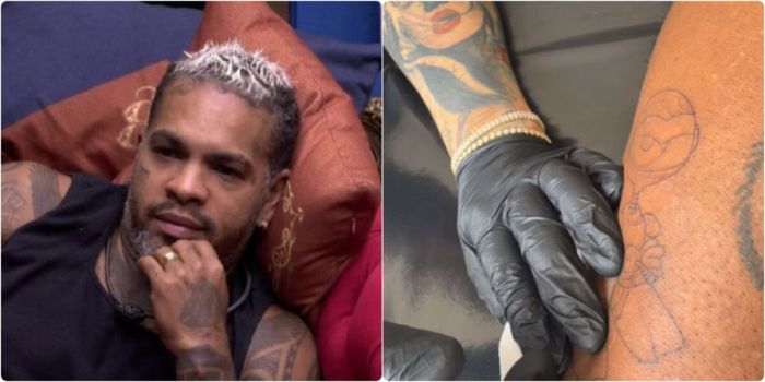 Rodriguinho tatua a figura e um RoBBB na perna 
