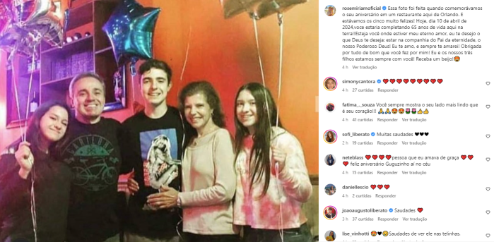 Publicação de Rose Miriam em homenagem a Gugu Liberato