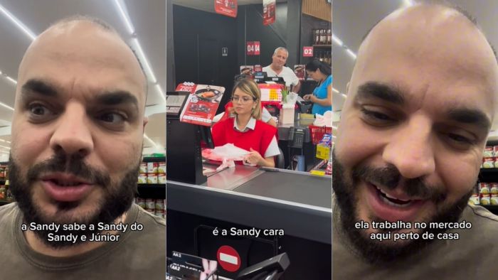 Sandy manda mensagem para sósia que trabalha como caixa em supermercado e a emociona; Sandy manda mensagem para sósia que trabalha como caixa em supermercado e a emociona;