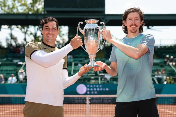 Fernando Romboli e JP Smith, com o troféu do ATP 250 de Houston, nos Estados Unidos