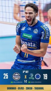 Vôlei Renata celebra título do Sul-Americano contra o Sada Cruzeiro