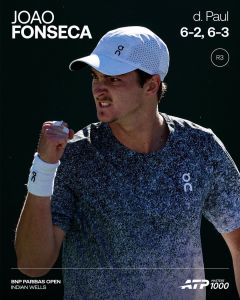 João Fonseca em ação em Indian Wells