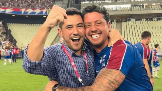 Thiago Carpini (à dir.) comemora título do Campeonato Cearense ao lado do CEO do Fortaleza, Pedro Martins