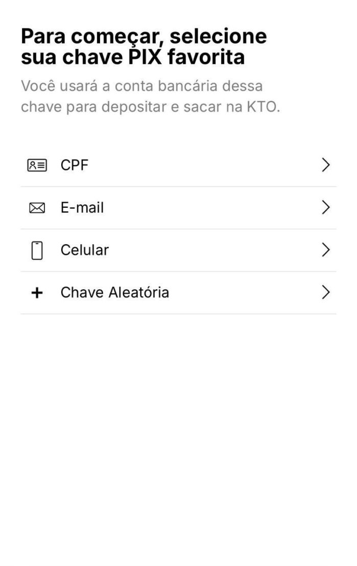 Selecione a chave pix na KTO