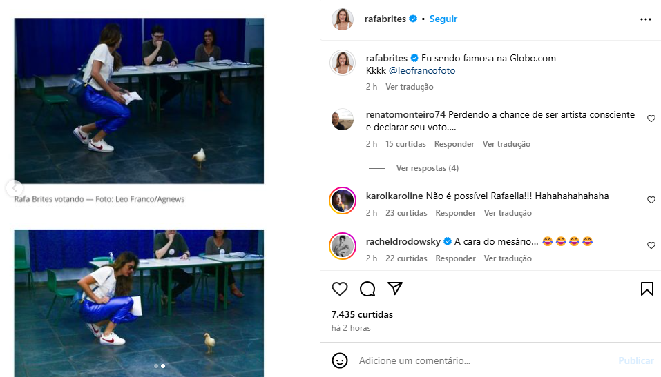 Galinha invade seção eleitoral de Rafa Brites quando a jornalista estava votando