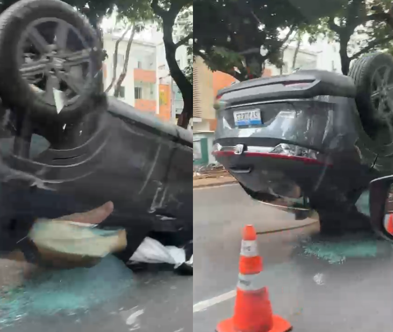 Capotamento na av. Getúlio Vargas deixa trânsito complicado na Savassi na manhã desta quarta (11)