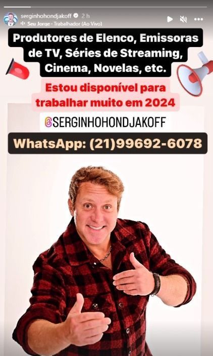 Sérgio Hondjakoff pede emprego nas redes sociais
