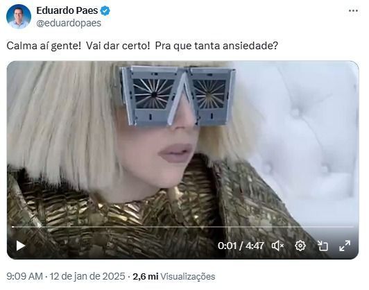 A confirmação do show da Lady Gaga ocorre um dia após o prefeito do Rio, Eduardo Paes, postar o clipe da música “Bad Romance”.