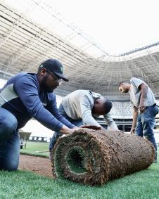 Imagens da troca do gramado na Arena MRV