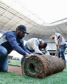 Imagens da troca do gramado na Arena MRV