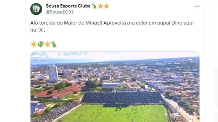 Postagem do Sousa-PB no X, antigo Twitter, exalta o Cruzeiro